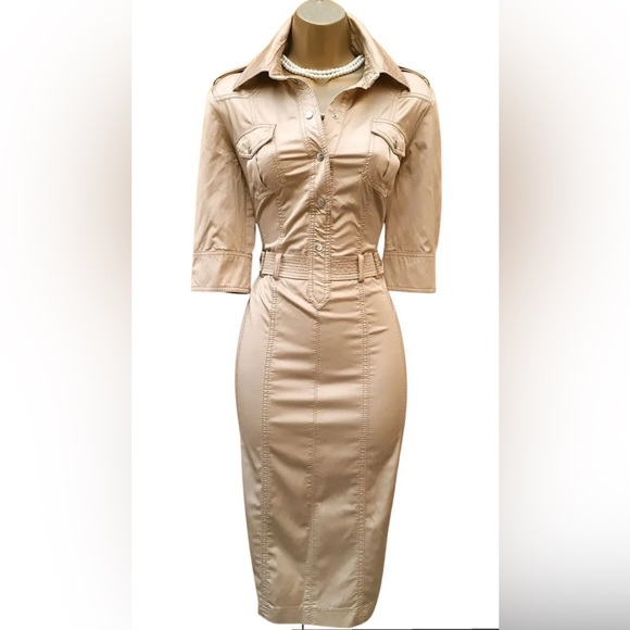Karen Millen Satin Safari Dress, Gold Beige - Picture 1 of 12
